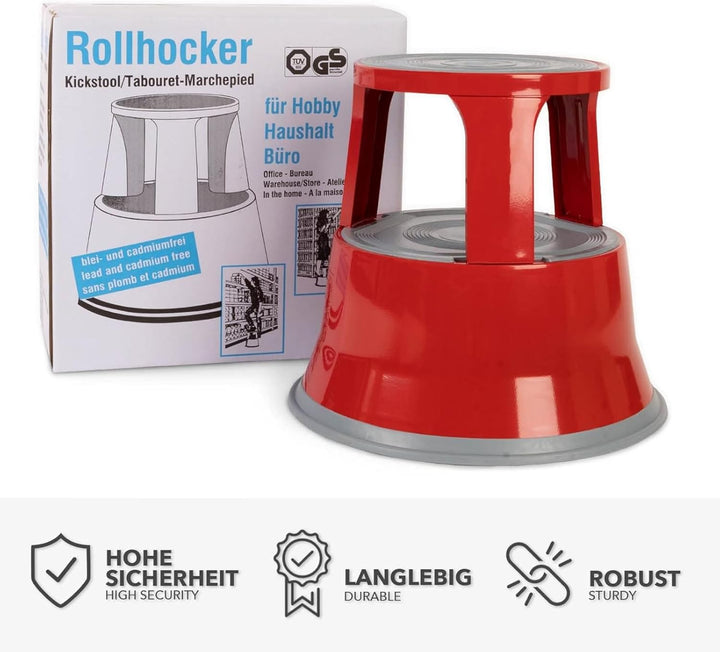 casa pura Tritthocker aus Stahl - Rollhocker 40 cm - 150 kg Tragkraft - Elefantenfuss mit Rollen - r