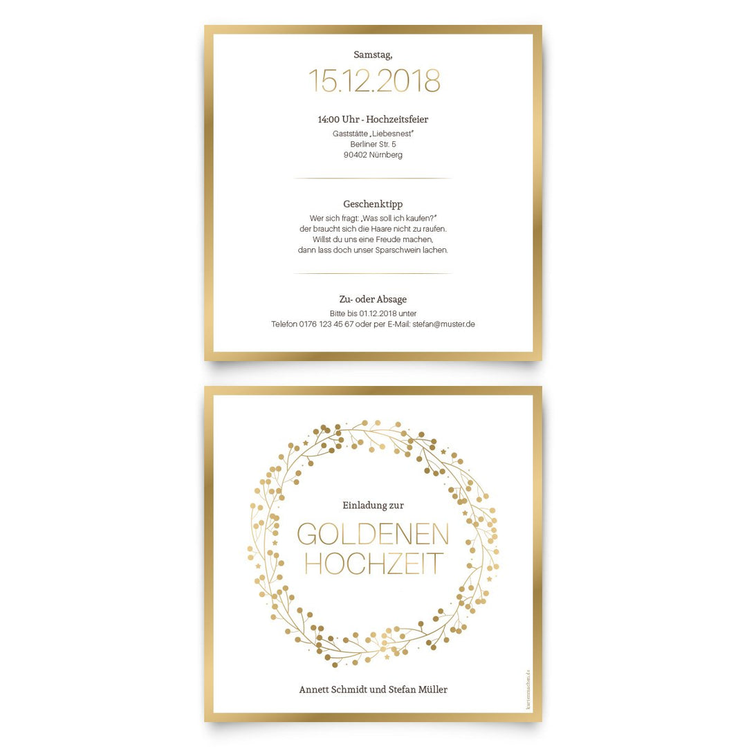 10 x Goldene Hochzeit Einladungskarten Goldhochzeit 50 Jahre Hochzeitseinladungen - Goldkranz 10 Stü