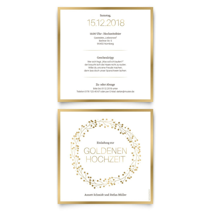 10 x Goldene Hochzeit Einladungskarten Goldhochzeit 50 Jahre Hochzeitseinladungen - Goldkranz 10 Stü