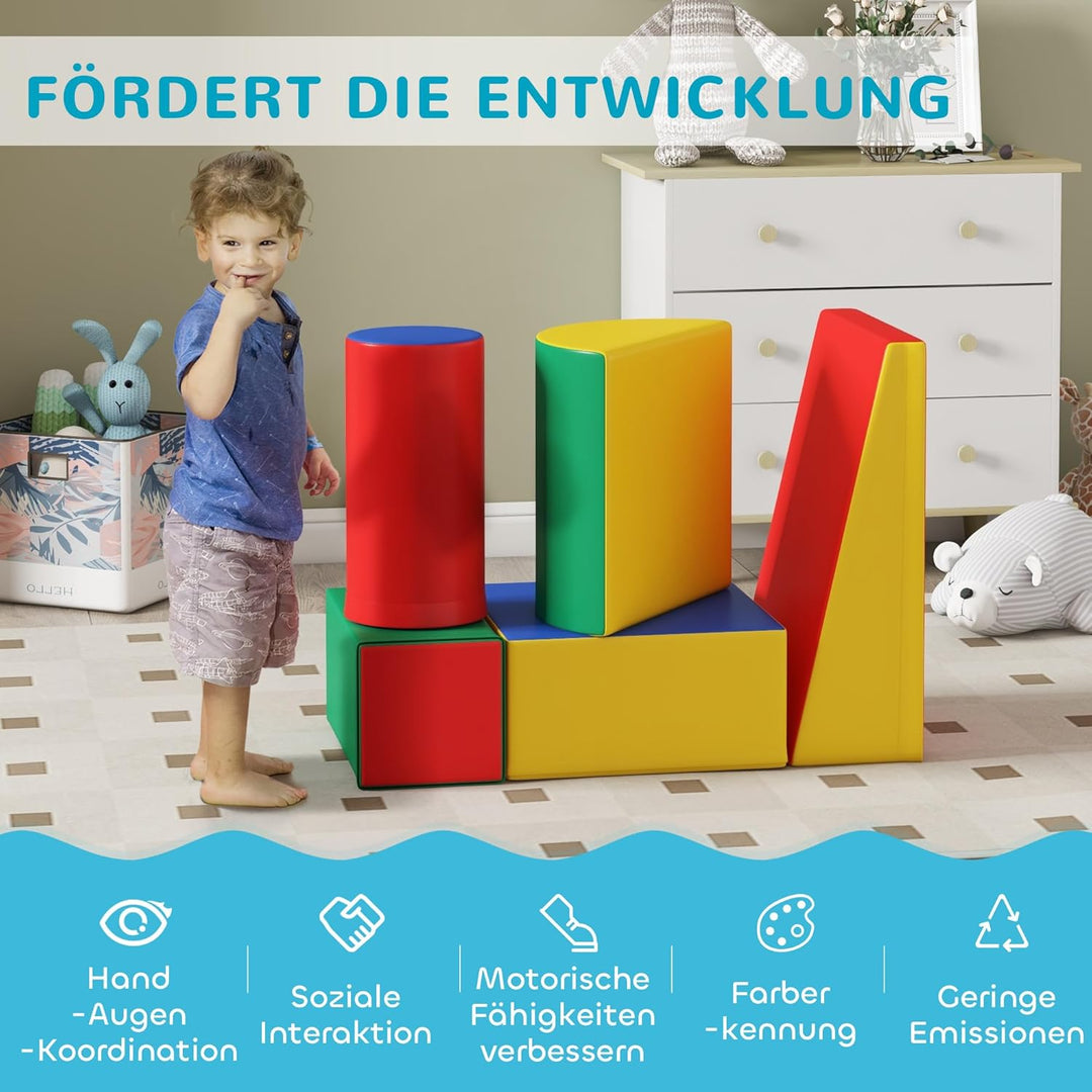 HOMCOM 5 TLG. Schaumstoff Bausteine Kinder Softbausteine Klettern Bauklötze Weiche Schaumstoffbauste