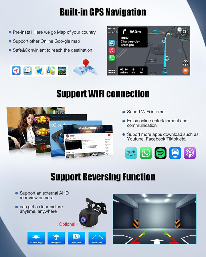 CAMECHO 4+64G Android 13 Autoradio für Ford Focus mk2 Mondeo Cmax Galaxy Smax Kuga mit Carplay/Andro