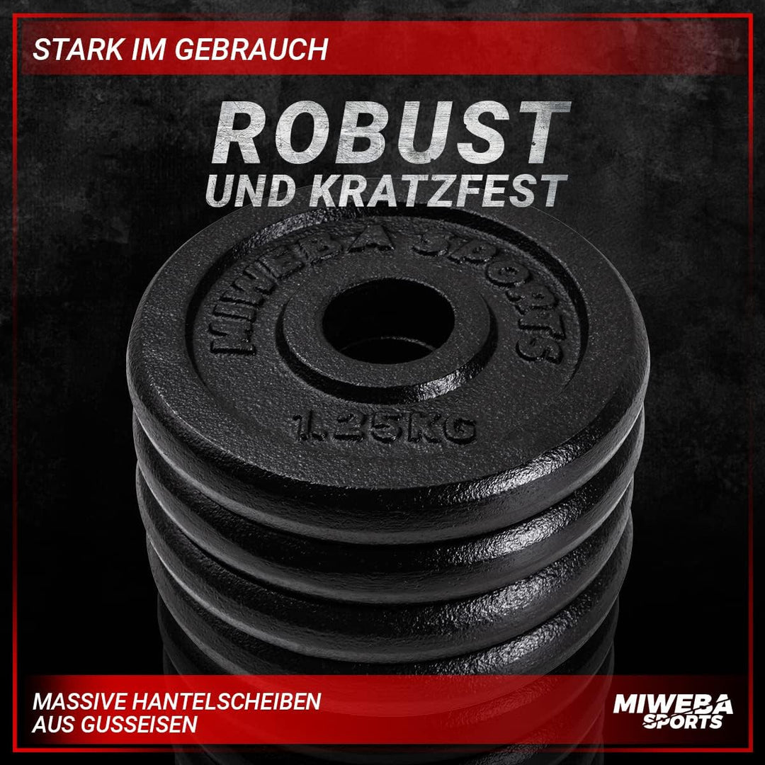 Miweba Sports Hantelscheiben Set HSG | 𝐏𝐫𝐨𝐟𝐢 Hanteln - 1.25-10.0 Kg Hantelscheibe - Hantel Scheiben