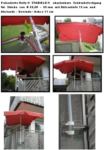 1 Stück - Balkonschirmhalterung mit 11 + 6 cm Abstands Schirmhalter - Holly patentiert - für BEFESTI