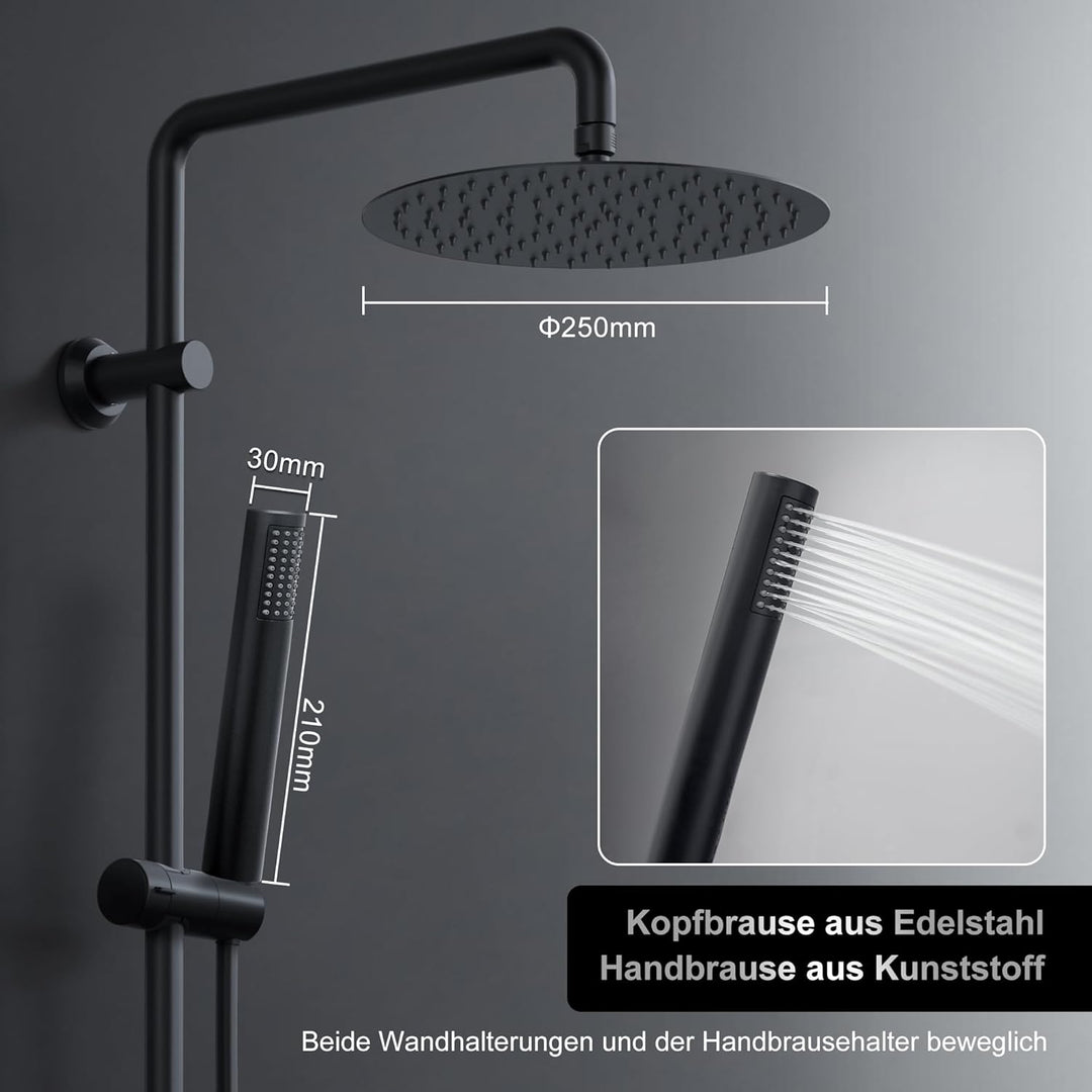 Görbach Regendusche Duschsystem ohne Armatur, Edelstahl Duschset mit 92cm Duschstange, XL Überkopfbr
