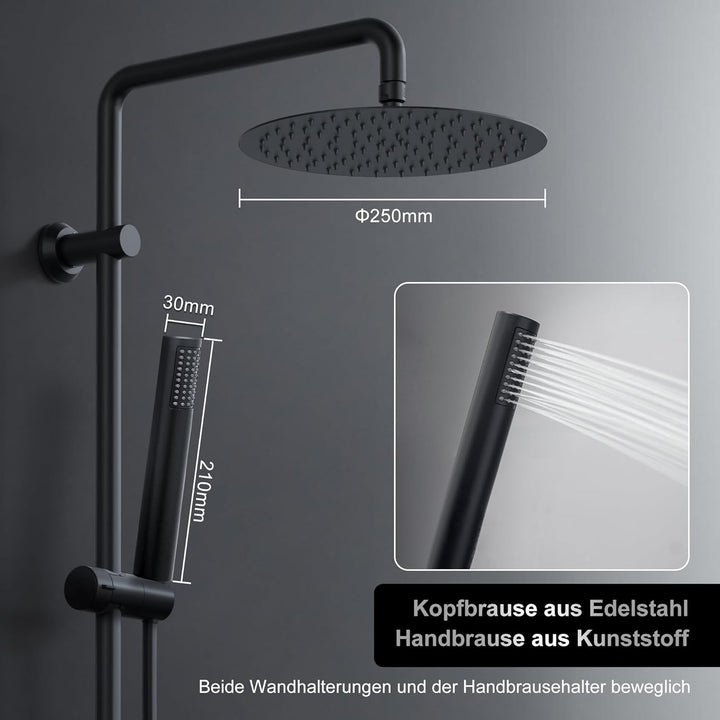 Görbach Regendusche Duschsystem ohne Armatur, Edelstahl Duschset mit 92cm Duschstange, XL Überkopfbr