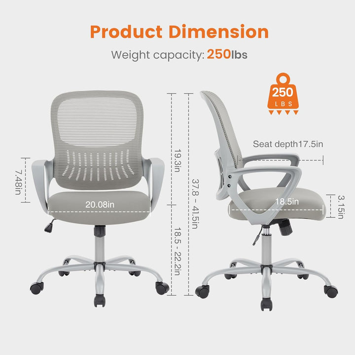 Sweetcrispy Bürostuhl Ergonomisch, Schreibtischstuhl mit Lendenwirbelstütze, Verstellbaren Armlehnen