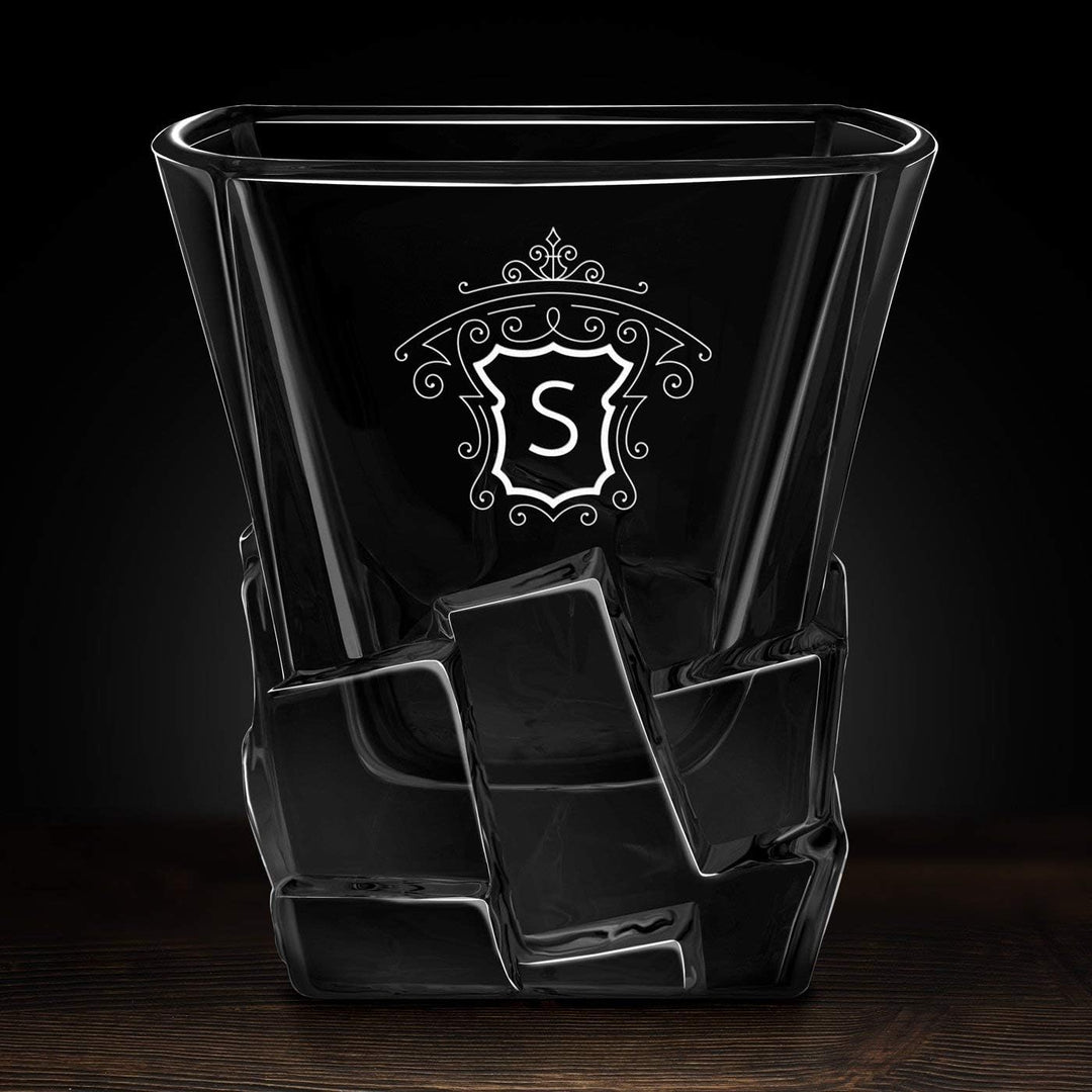 Maverton Whisky Steine Set - in Holzbox mit Gravur - 8 Eiswürfel + 2 Whisky Gläser - wiederverwendba