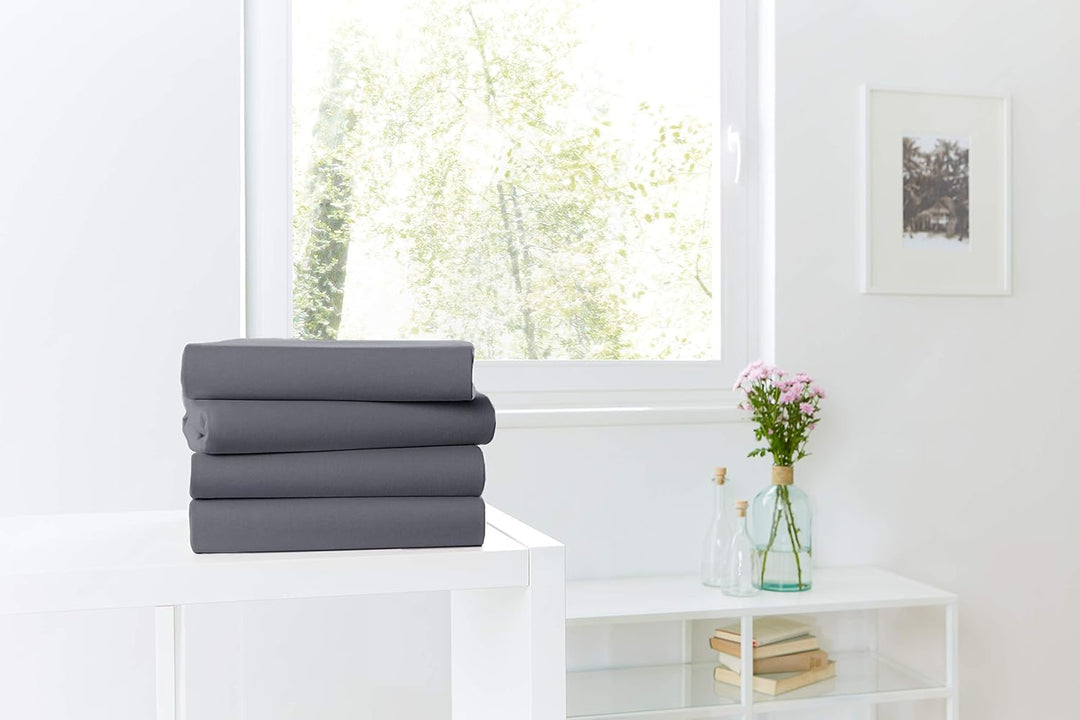 Beddress - Mako-Feinjersey-Spannbetttuch, Anthrazit, 90-100x200 cm, 100% gekämmte Baumwolle,