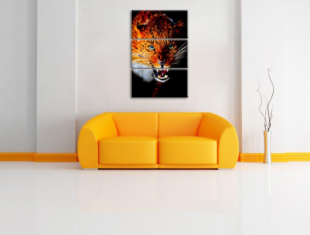 Dark Fauchender Leopard Spezial 3-Teiler Leinwandbild 120x80 Bild auf Leinwand, XXL riesige Bilder f