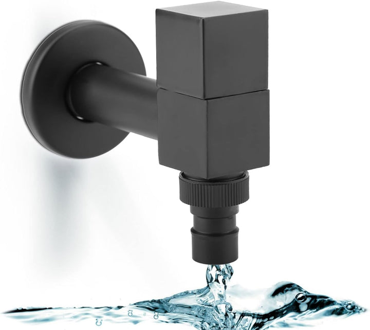 Wasserhahn Schwarz G1/2 Thread Mopp Pool Messing Quadrat Wandmontage Wäsche Kaltwasser Waschbecken W