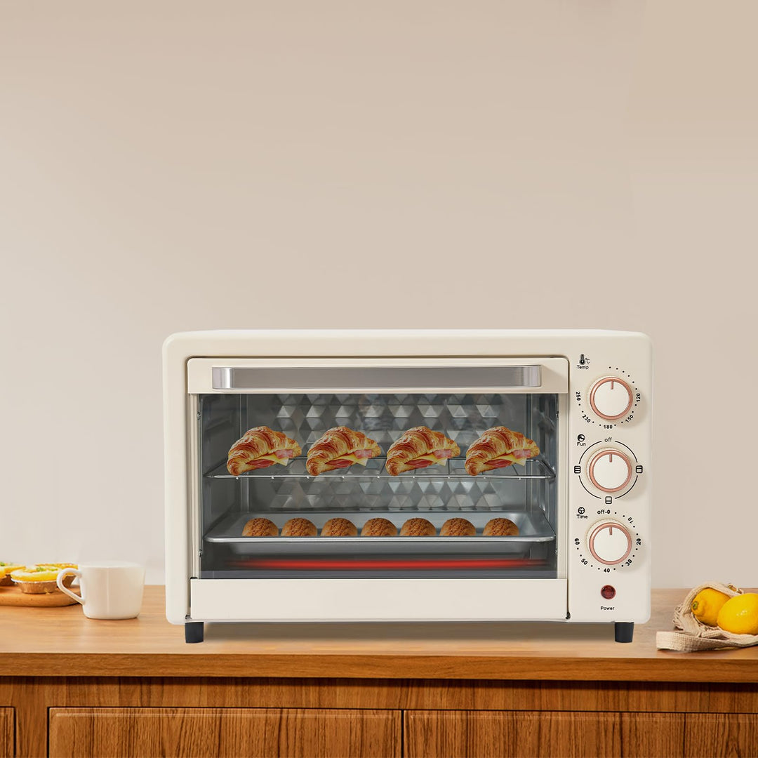 22L Elektrobackofen, Mini-Backofen mit einstellbarer Temperatur und 60-Minuten-Timer, Vielseitiger H
