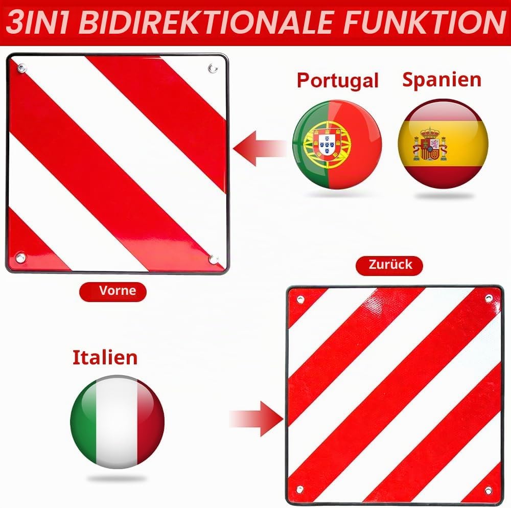 2 in 1 Warntafel Fahrradträger aus PVC für Italien, Spanien und Portugal 50 x 50 cm Reflektierendes