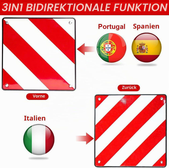 2 in 1 Warntafel Fahrradträger aus PVC für Italien, Spanien und Portugal 50 x 50 cm Reflektierendes