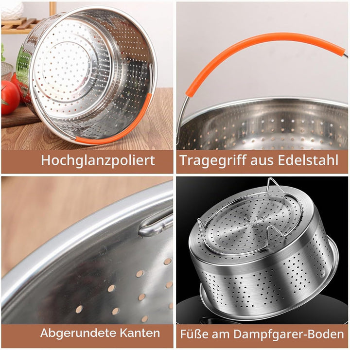 Dampfkorb Einsatz,Edelstahl Dampfgarer Dampfeinsatz für topf, Dünsteinsatz Dampfgarer Topf mit Griff