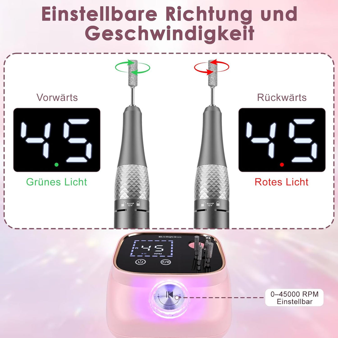 Dreamhigh® Professionelle Nagelfräse 45.000 U/min, Elektrische Nagelfeile, Nagelfräser, Tragbares Ma