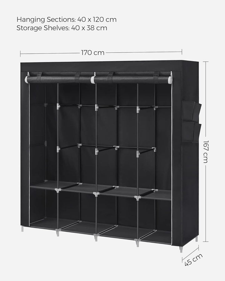 SONGMICS Stoffschrank, Kleiderschrank, 45 x 170 x 167 cm, 4 Hängefächer, mit Ablagen, 4 Seitentasche