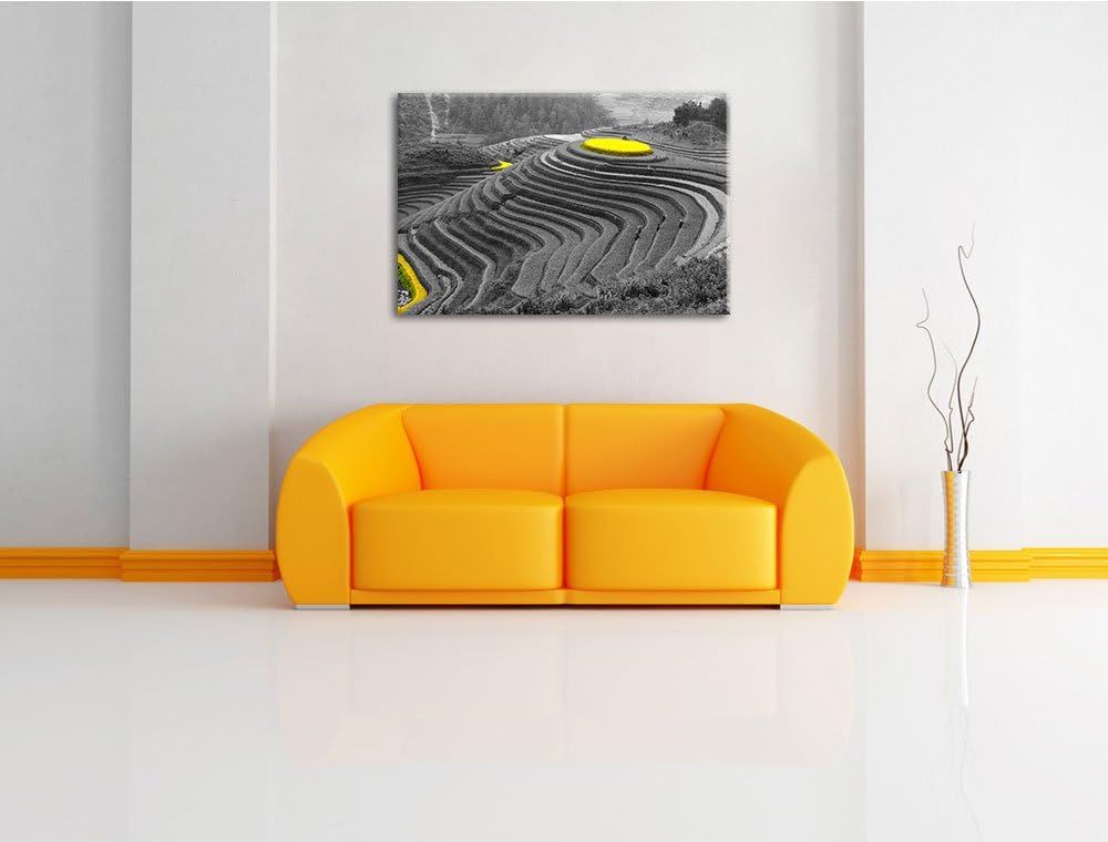 schöne chinesische Reisplantagen schwarz/weiss Format: 100x70 auf Leinwand, XXL riesige Bilder ferti