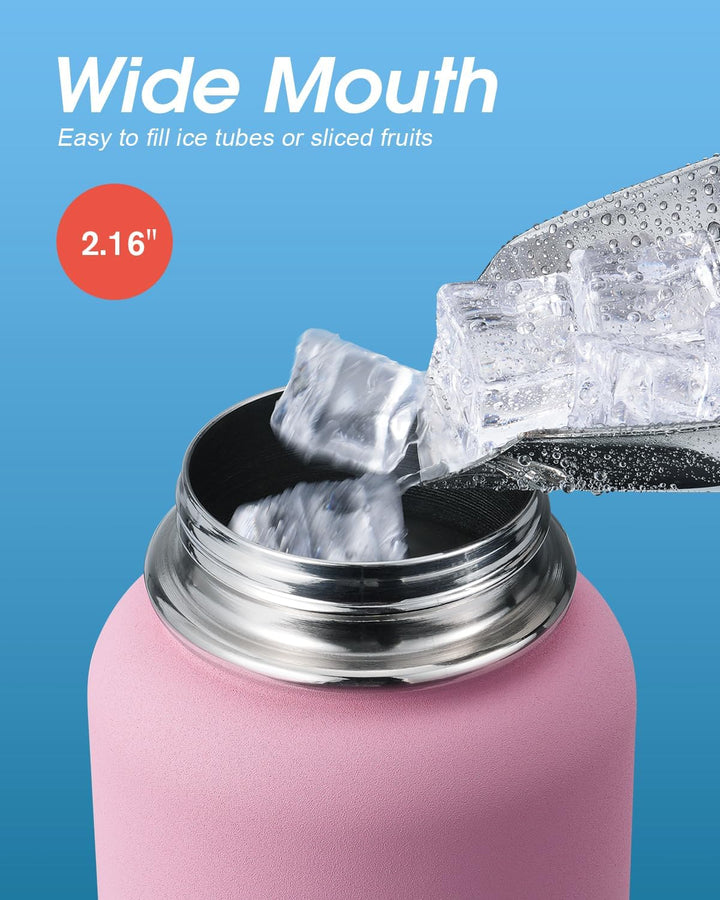 Isolierte Wasserflasche mit Strohhalm und 3 Deckeln, Coolflask Edelstahl-Metallflasche, breite Öffnu