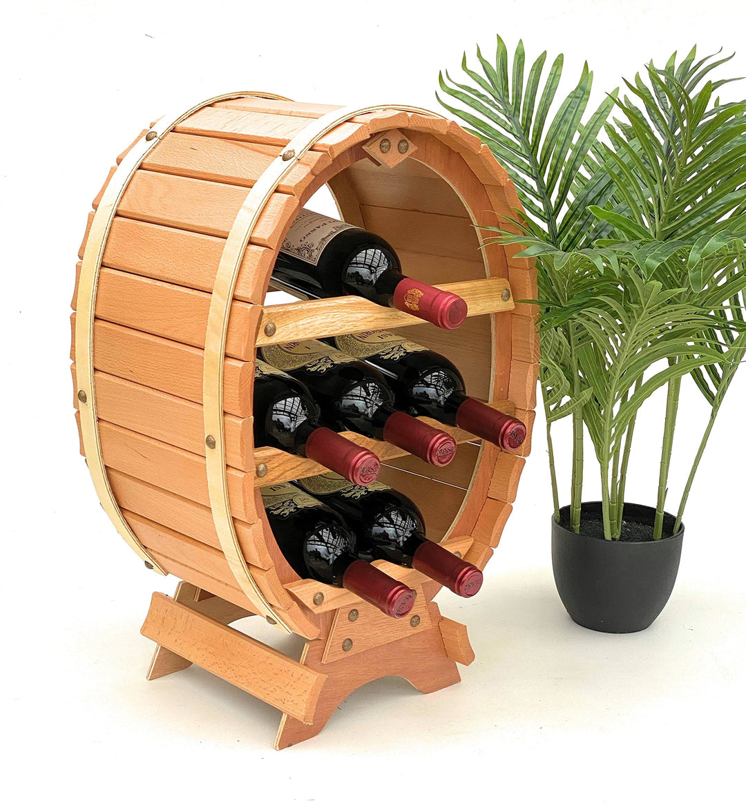 DanDiBo Weinregal Holz Stehend Weinfass 6 Flaschen Natur Flaschenregal Flaschenhalter Fass 6 Flasche