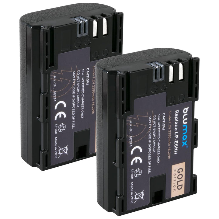 2X Blumax Gold Akku kompatibel mit Canon LP-E6NH (2250mAh) mit Infochip - NTC-Sensor &amp; V1-Gehäuse -