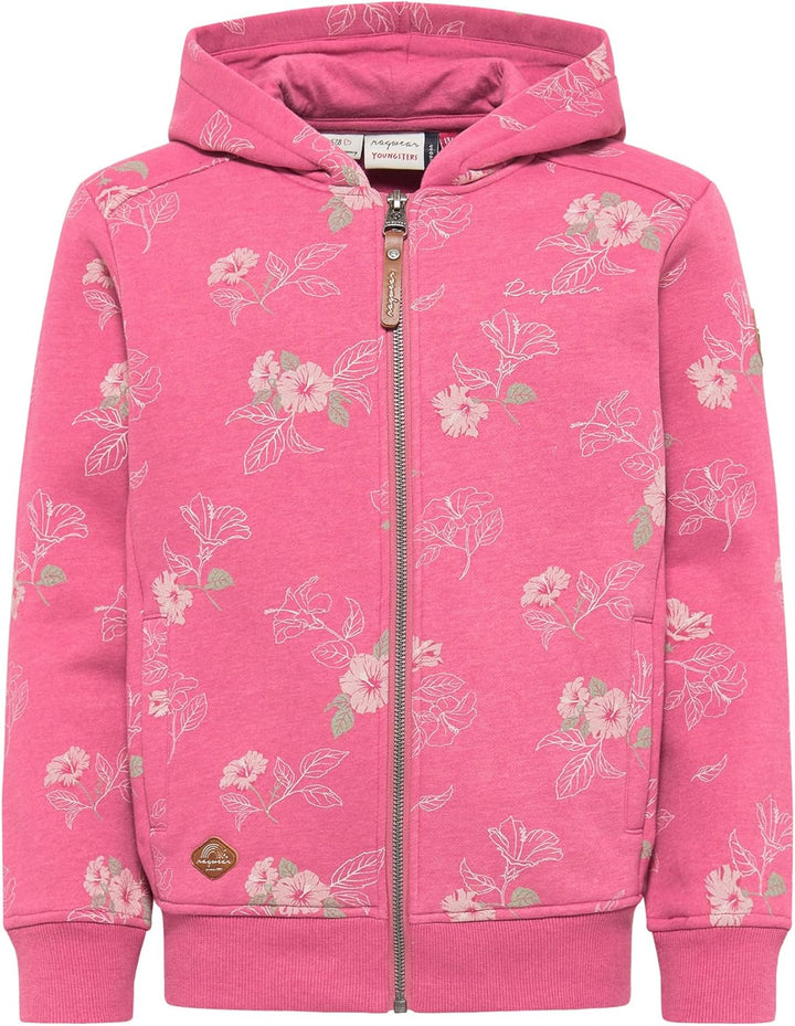 Ragwear THEA Flowers Zip Mädchen Sweatjacke mit Kapuze Cardigan Strickjacke Sweatshirt mit Blumen Mo
