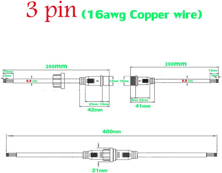3pin wasserdichte Anschlüsse,Male Female Plug LED Steckverbinder, 3Pin 3Core Waterproof IP68 Steckve