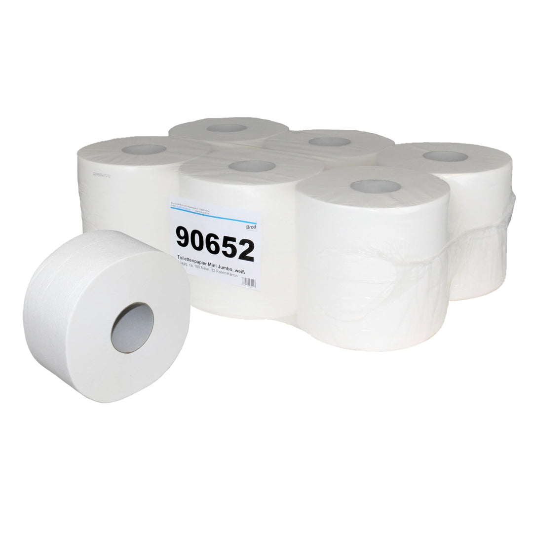 Mini-Jumbo Toilettenpapier | 12 Rollen | Zellstoff | 2-lagig | 900 Abrisse pro Rolle | geprägt + per
