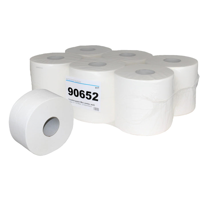 Mini-Jumbo Toilettenpapier | 12 Rollen | Zellstoff | 2-lagig | 900 Abrisse pro Rolle | geprägt + per