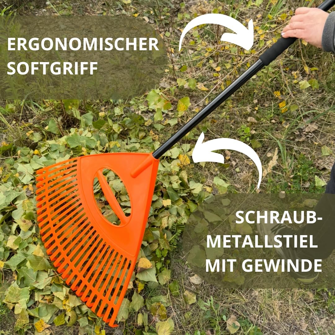 XXL Laubrechen mit Schraub-Metallstiel – 26 Zinken, 63 cm Arbeitsbreite – Grosser Gartenrechen Laubg