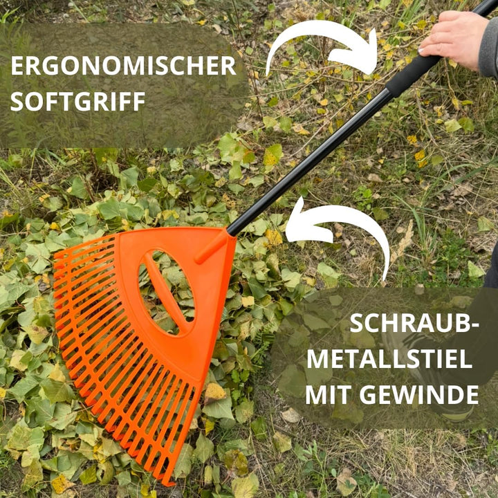 XXL Laubrechen mit Schraub-Metallstiel – 26 Zinken, 63 cm Arbeitsbreite – Grosser Gartenrechen Laubg