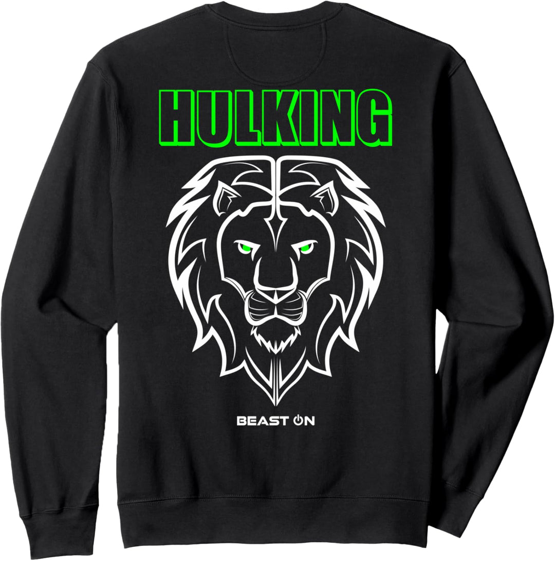 Löwe Kopf Rücken Motiv Hulking Grün Gym Fitness Bodybuilder Sweatshirt