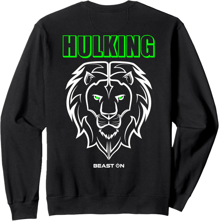 Löwe Kopf Rücken Motiv Hulking Grün Gym Fitness Bodybuilder Sweatshirt