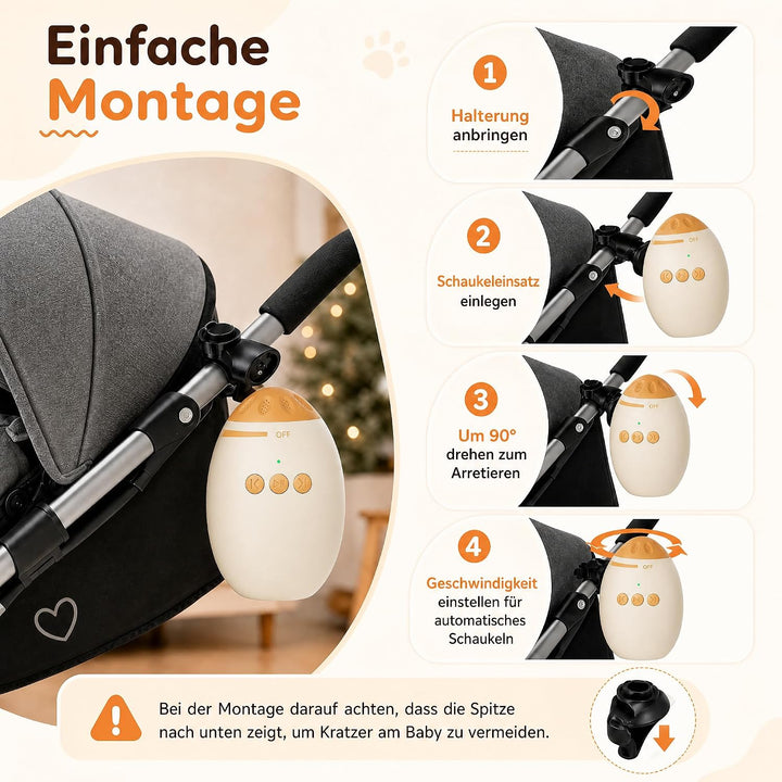 Kinderwagen Schaukler mit 11 Beruhigende Klänge, Wiederaufladbar (USB-C) | Einstellbare Schaukelinte