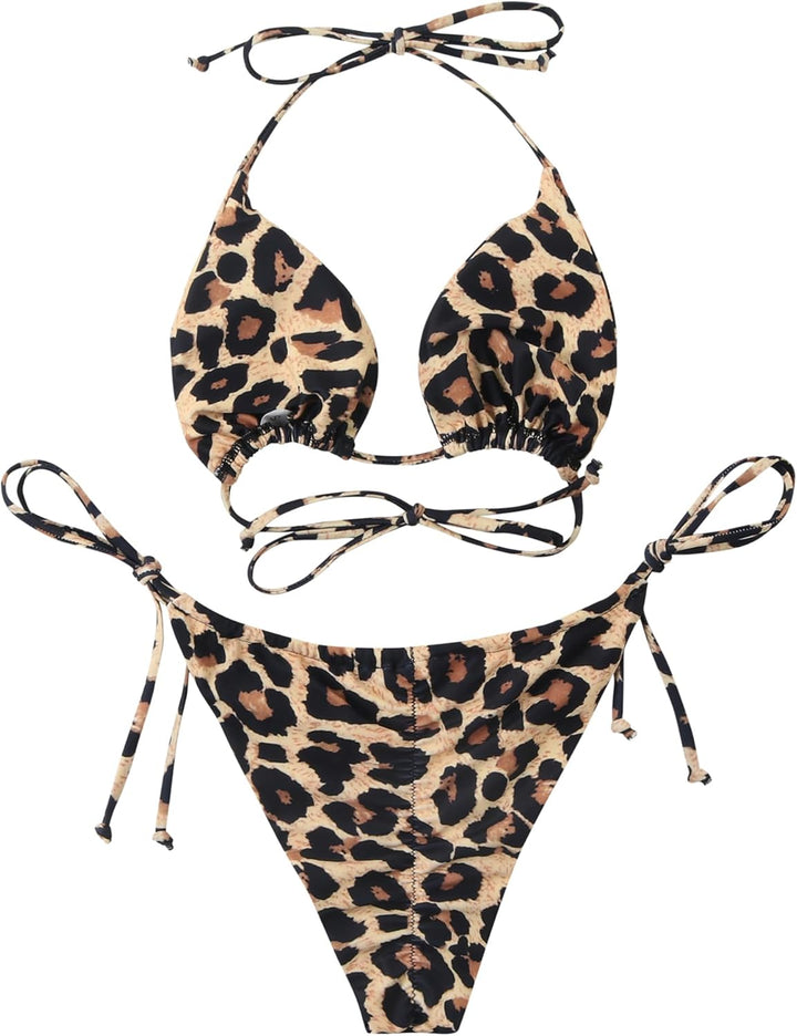 RXRXCOCO Sexy Brazilian Bikini Damen Set Triangel String Oberteil Bikini Tanga Bademode S Leopard, S