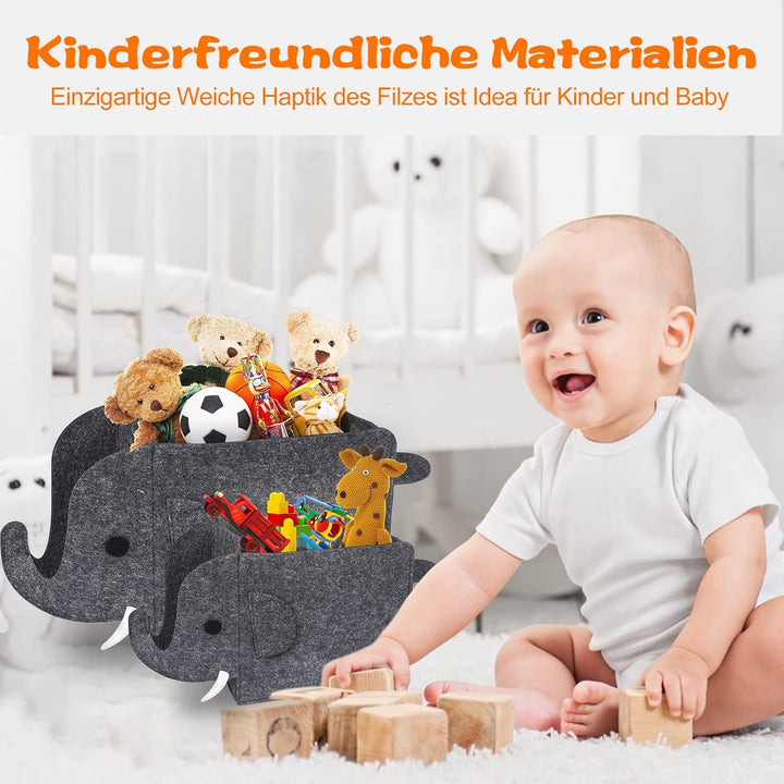 2 Stück Aufbewahrungsbox Kinder, Filz Faltbare Spielzeugkiste Organizer Korb in Elefantenform, 30L A