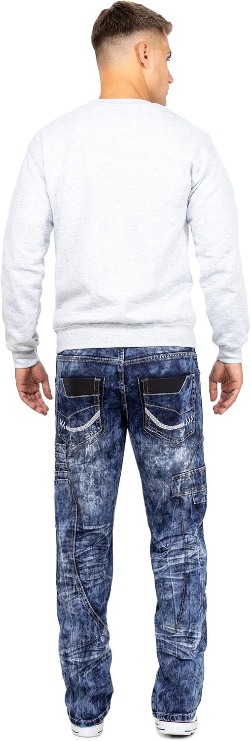 KOSMO LUPO Herren Jeans – Extravagante Designer-Jeans mit Patchwork, Nieten & Kontrastnähten – Regul