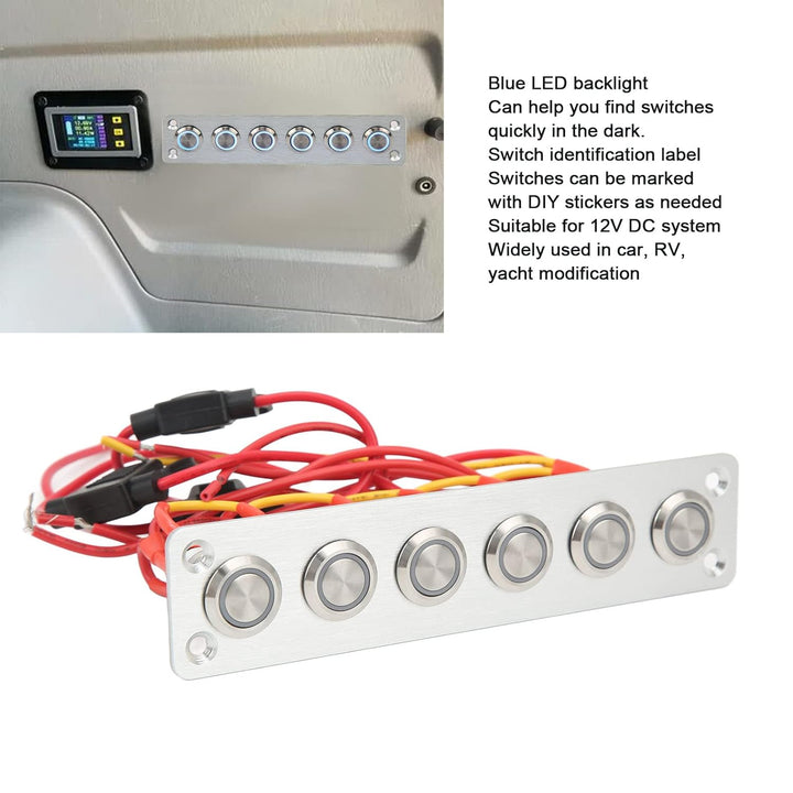 Leapiture Marine Boat Switch Panel für Auto RV Yacht 12 V DC System 6 Gang Druckschalter Blau Hinter