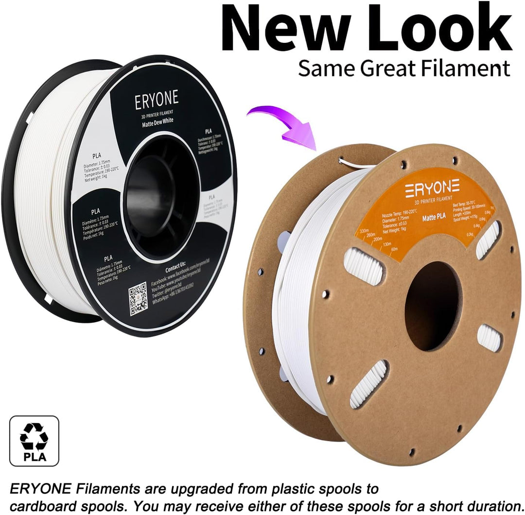 ERYONE Matte PLA 3D Drucker Filament 1.75mm, Massgenauigkeit +/- 0.03 mm, 1 kg 1 Spule, Matte Weiss,