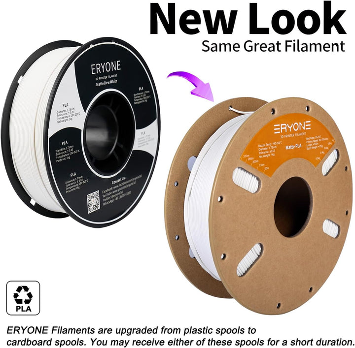 ERYONE Matte PLA 3D Drucker Filament 1.75mm, Massgenauigkeit +/- 0.03 mm, 1 kg 1 Spule, Matte Weiss,