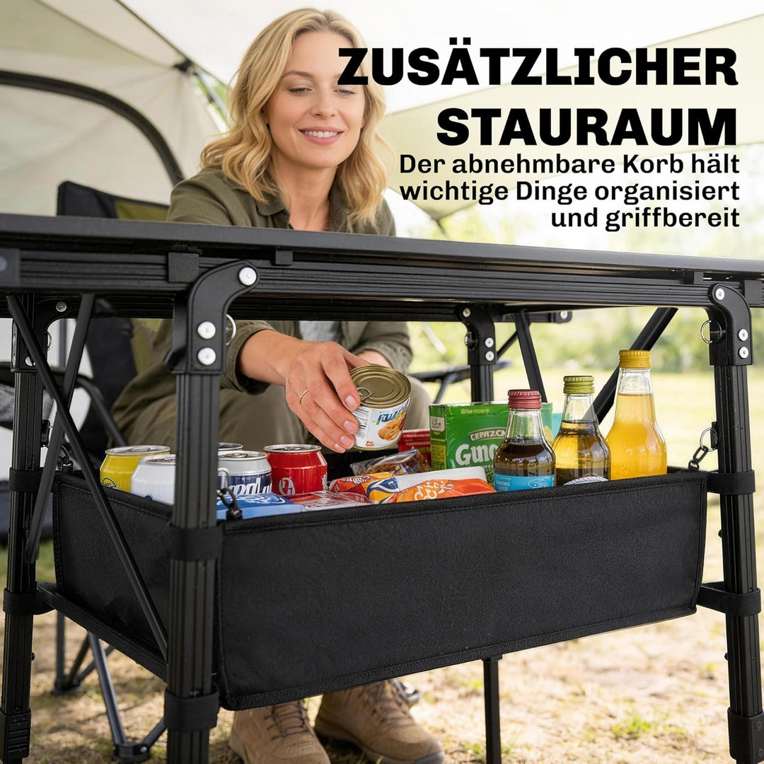 Outsunny Campingtisch höhenverstellbar Klapptisch mit Aufbewahrungskorb Klappbarer Gartentisch aus A