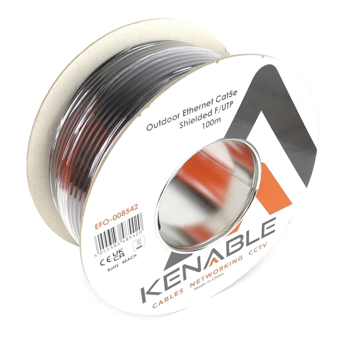 kenable Aussen Abgeschirmtes CAT5e Aussen Kupfer Ethernet Kabel FTP Kabelrolle 100 m [100 Meter/100m