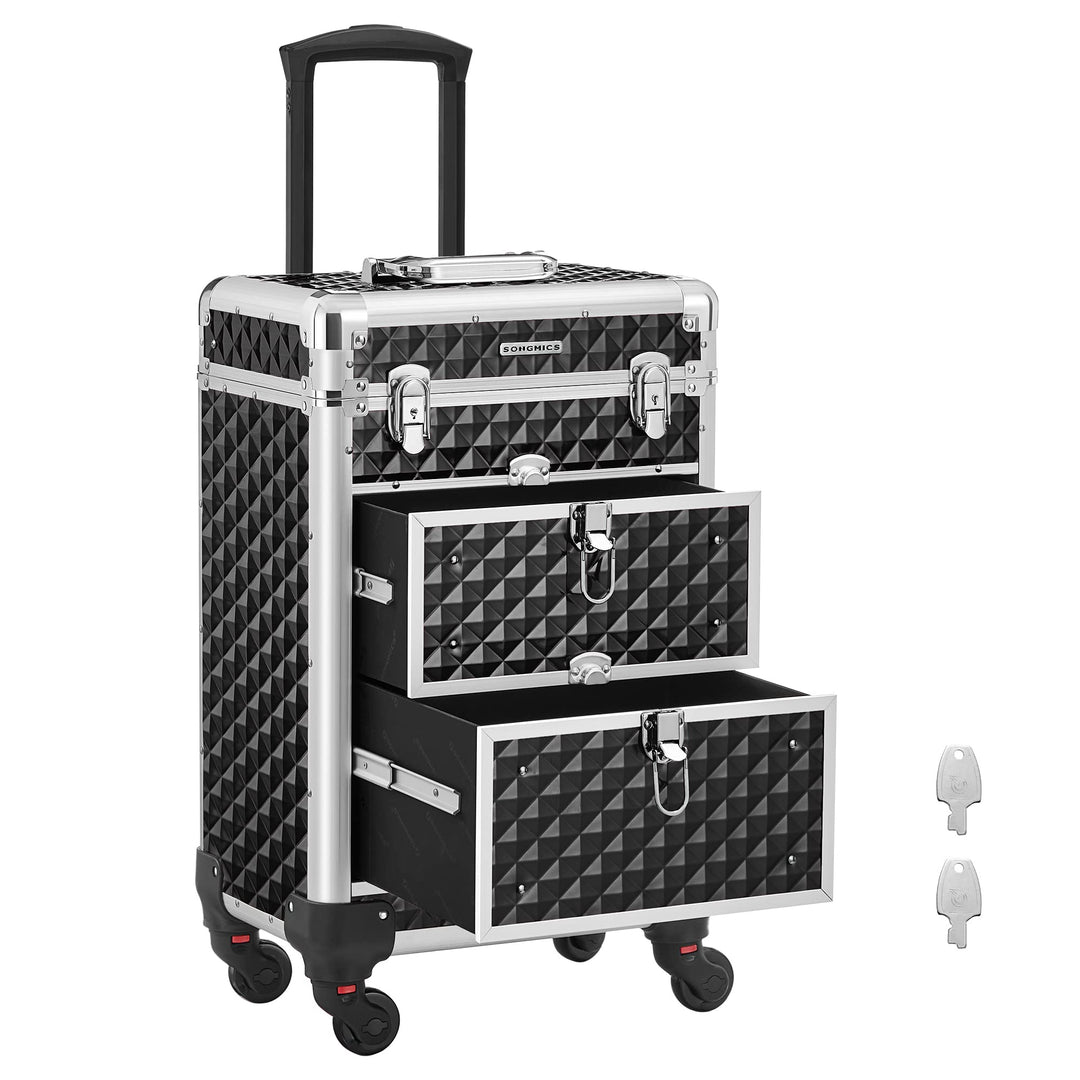 SONGMICS Kosmetikkoffer Trolley, professioneller Schminkkoffer, Friseurkoffer mit 4 abnehmbaren Univ