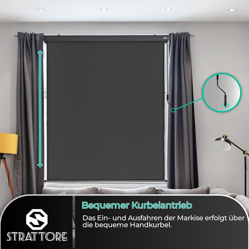 Strattore Ausziehbare Senkrechtmarkise Vertikalmarkise 120 x 250 cm - Markise mit Kurbel für Terrass