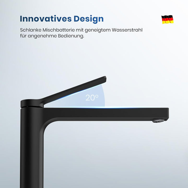 EMKE Wasserhahn Bad Schwarz Matt, 335 x 233 x 46 mm, Messing, Keramikkartusche, Badarmatur, Mischbat