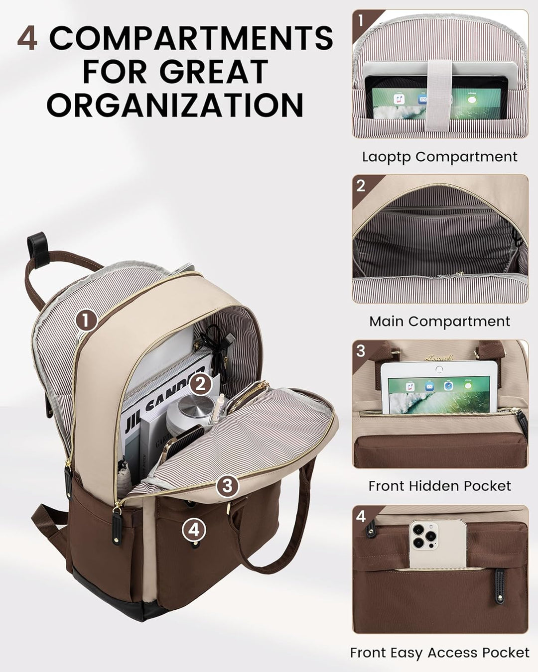 LOVEVOOK Arbeitstasche Reiserucksack Damen, 15,6 Zoll Laptop Backpack Women Wasserdicht, Schulrucksa