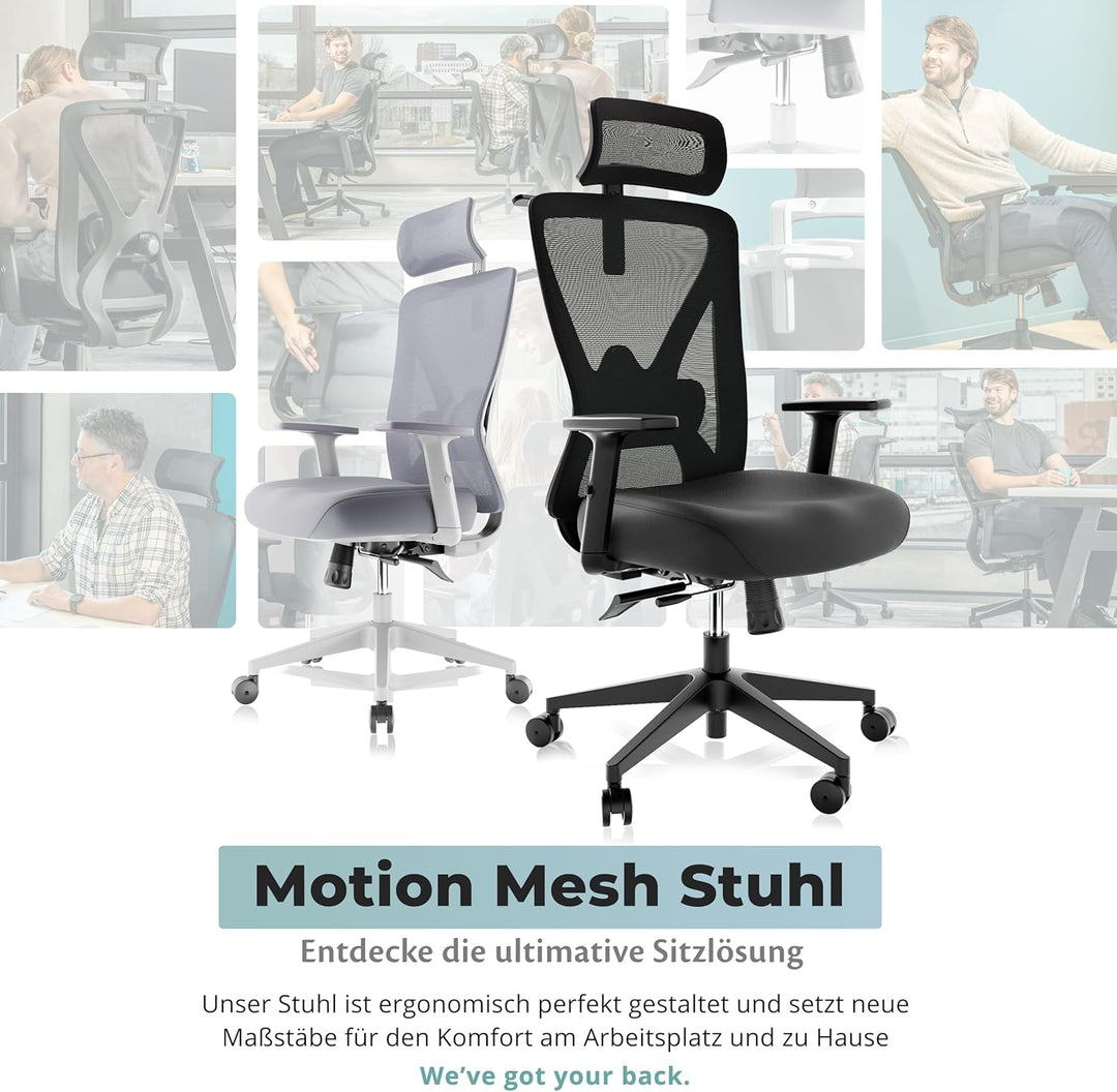 Backerz Bürostuhl Ergonomisch - Bürostühle 150kg, TUV & NEN 1335 zertifiziert - Office Schreibtischs