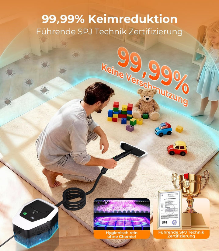 20-IN-1 Dampfreiniger Handgerät【100% Kühler &amp; Akkufreier Griff–Neueste NH Labor-Technik】【99,99% Keim