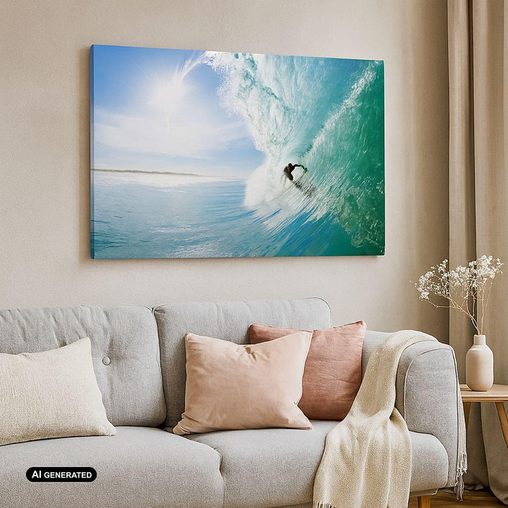 Bilder auf Leinwand 100x70cm Leinwandbild Abenteuer surfer welle ozean Gross Wanddeko Bild Schlafzim
