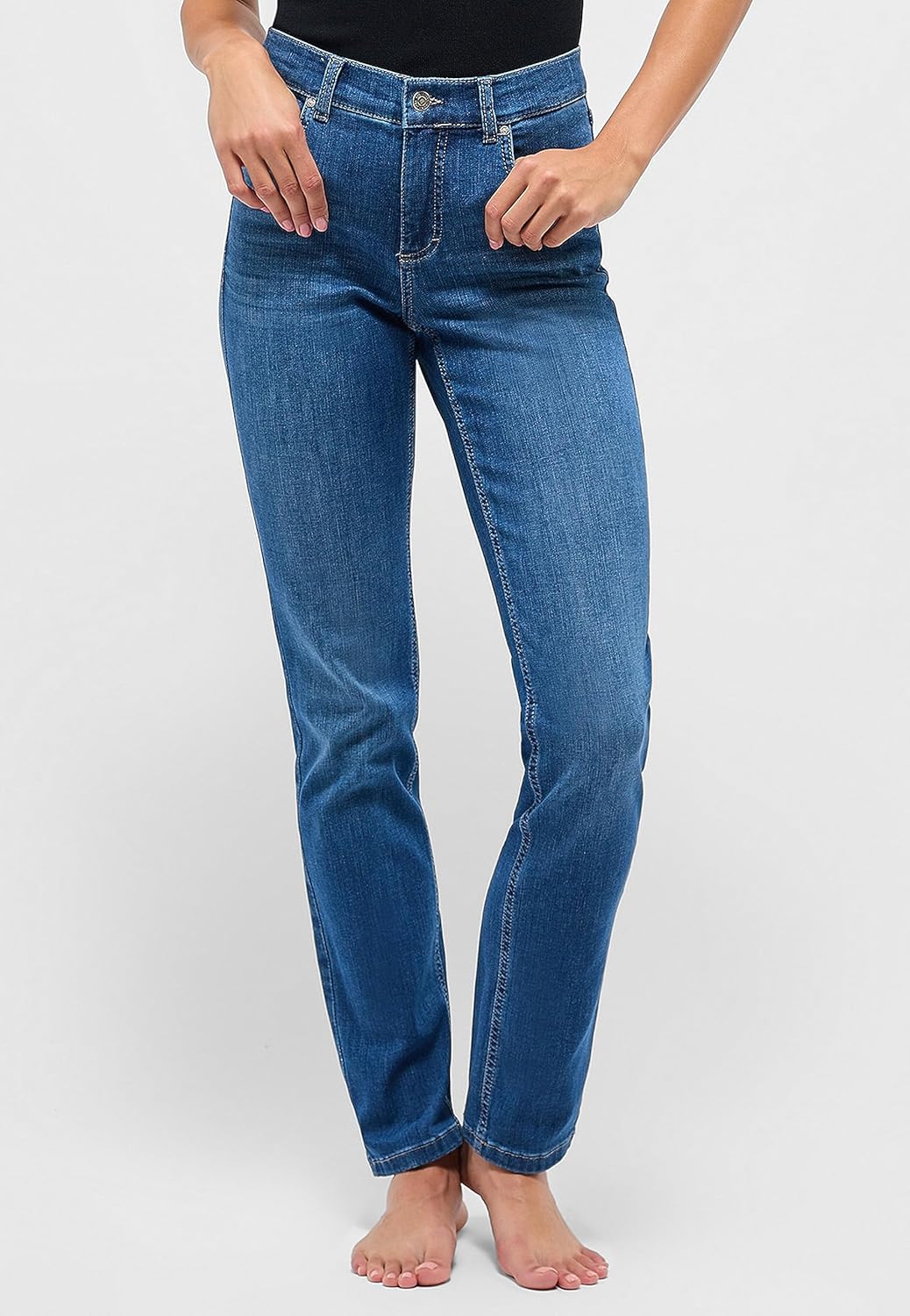 Angels 346 3400 3358 Cici Damen Jeans Baumwolle Polyester Elasthan Uni Knöpfe, Mittelblau.