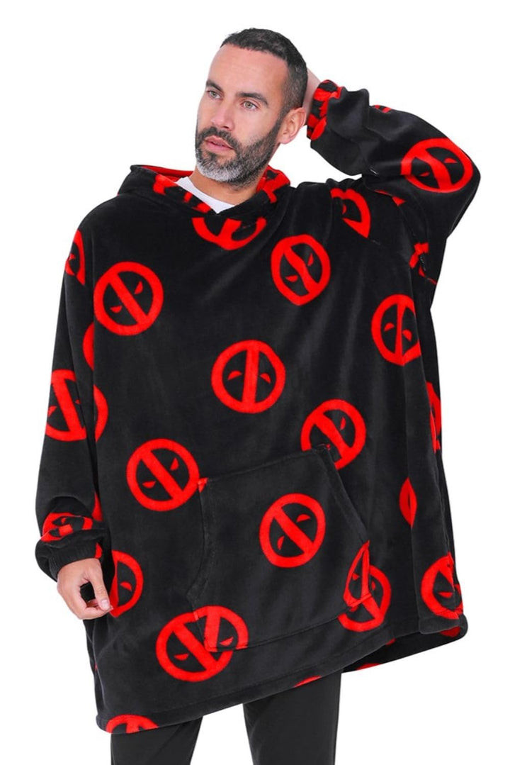 Marvel Deadpool Herren-Kapuzenpullover, übergrosse Fleecedecke, Schwarz, Schwarz , Einheitsgrösse